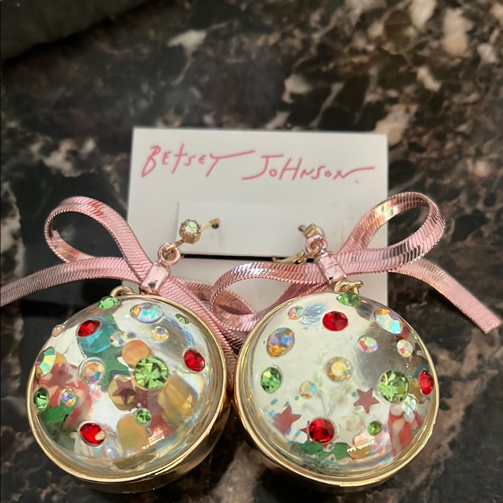 Betsey Johnson Pink and Gold Festive Earrings - Picture 3 of 5